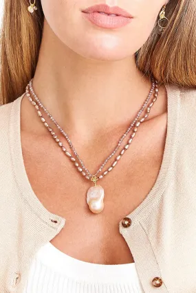 Chan Luu Taupe Pearl Mix Baroque Pendant Necklace