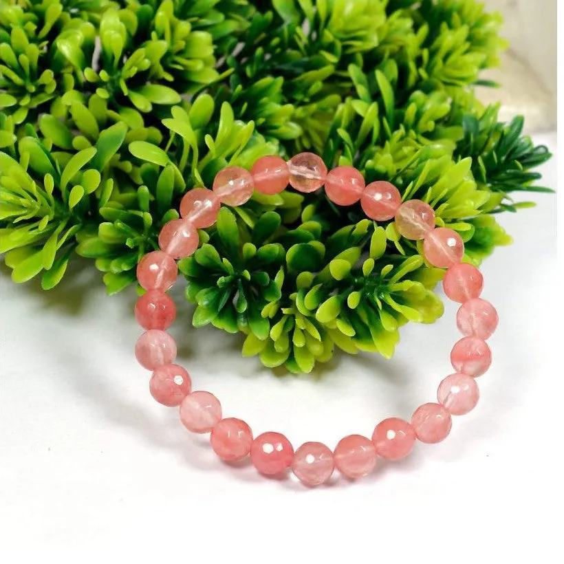 Cherry / Strawberry Quartz Bracelet 6 mm Beads Lab Stretchable Elastic Bracelet Cherry Quartz Crystal Gemstone