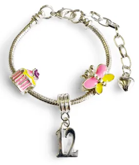 Children's Adjustable 'Happy Birthday To You - Age 12' Silver Plated Charm Bead Bracelet