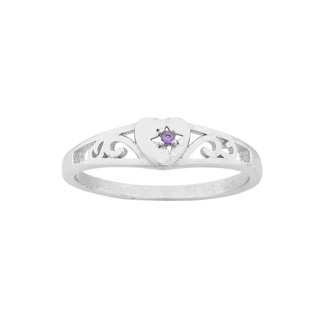 Children's Sterling Silver Purple Heart Filigree Signet Ring