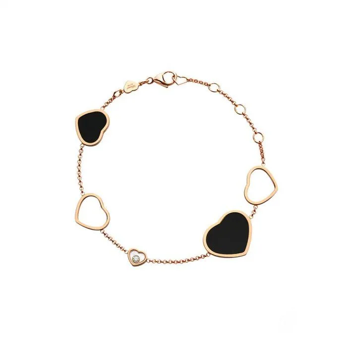 CHOPARD HAPPY HEARTS ROSE GOLD ONYX BRACELET 857482-5021