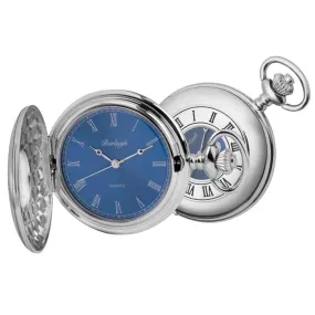 Chrome Half Hunter Blue Face Pocket Watch by Burleigh CHR1255