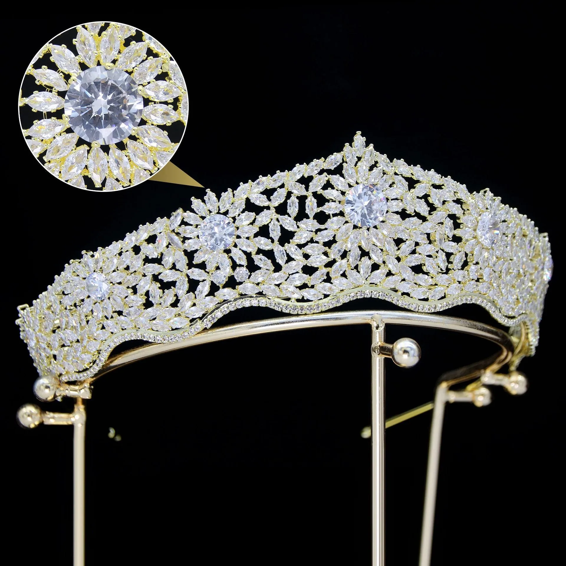 Classic Zirconia Wedding Tiara,Crystal Big Tiara for Bride,Prom,Party Head Accessories GH0070