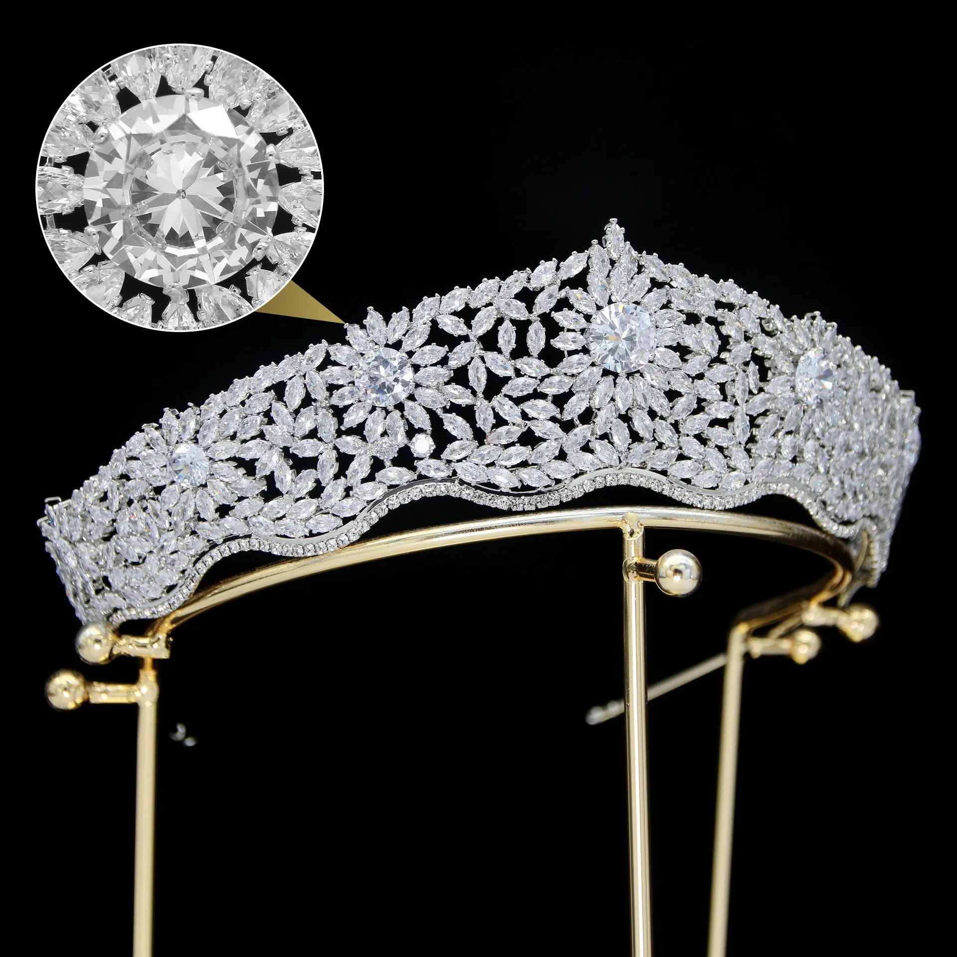 Classic Zirconia Wedding Tiara,Crystal Big Tiara for Bride,Prom,Party Head Accessories GH0070