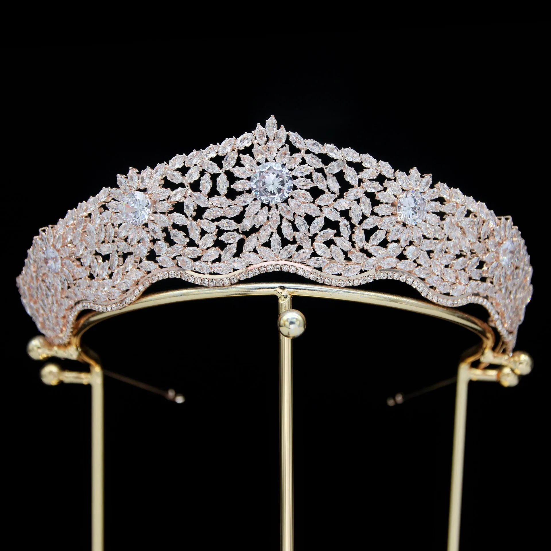 Classic Zirconia Wedding Tiara,Crystal Big Tiara for Bride,Prom,Party Head Accessories GH0070