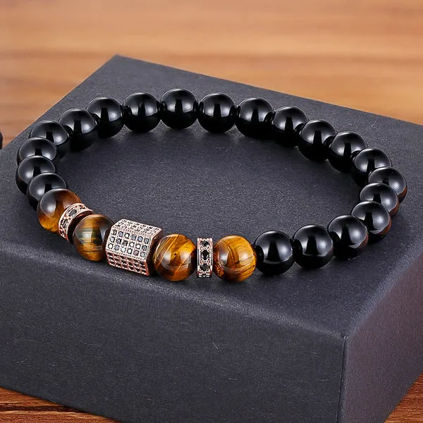 Classy Men Rose Gold Elegant Tiger Eye Bead Bracelet