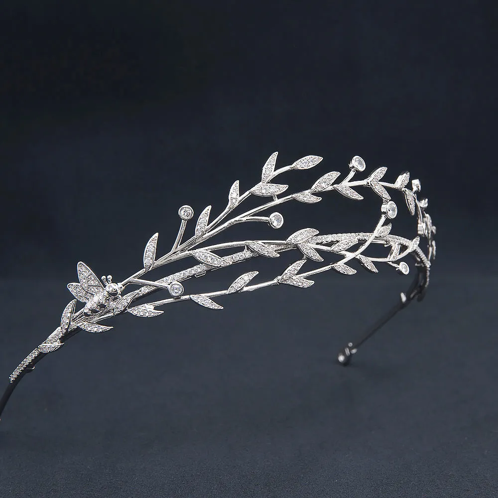 Cubic Zirconia Wedding Olive branch Tiara,Crystal Bride Headpieces for Women CH10397