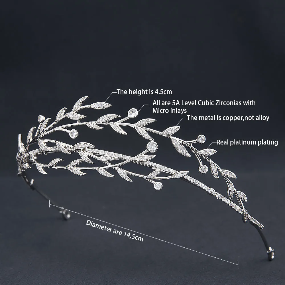 Cubic Zirconia Wedding Olive branch Tiara,Crystal Bride Headpieces for Women CH10397