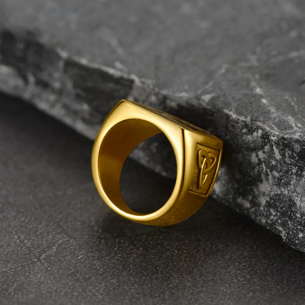 Custom Photo Engraved Ring with Trinity Knot for Men