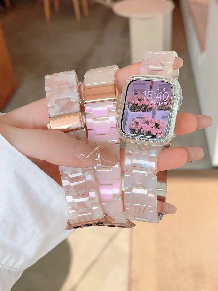 Cute Pearlescent Marble Bracelet iWatch Band Series 1 2 3 4 5 6 7 8 9 Ultra Generation 38mm 40mm 41mm 42mm 44mm 45mm 49mm Apple Watch Strap