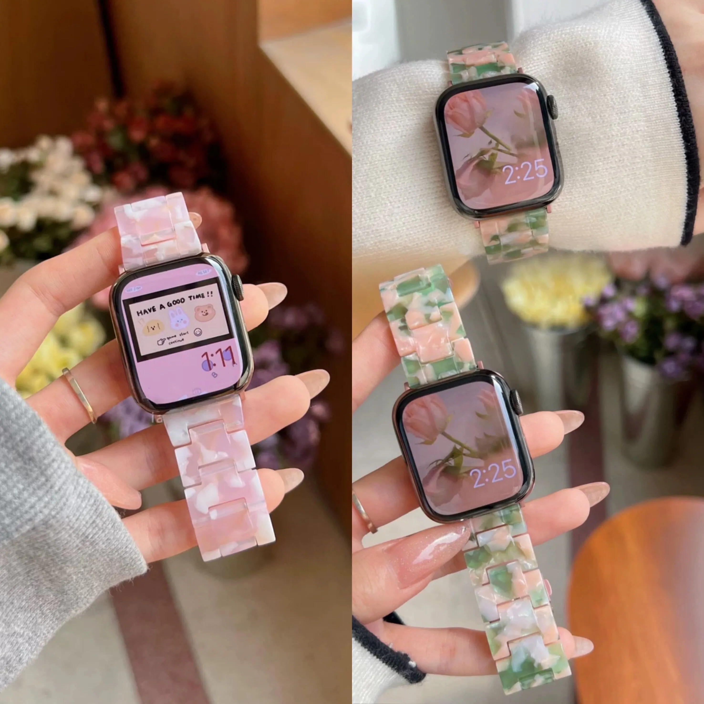 Cute Pearlescent Marble Bracelet iWatch Band Series 1 2 3 4 5 6 7 8 9 Ultra Generation 38mm 40mm 41mm 42mm 44mm 45mm 49mm Apple Watch Strap