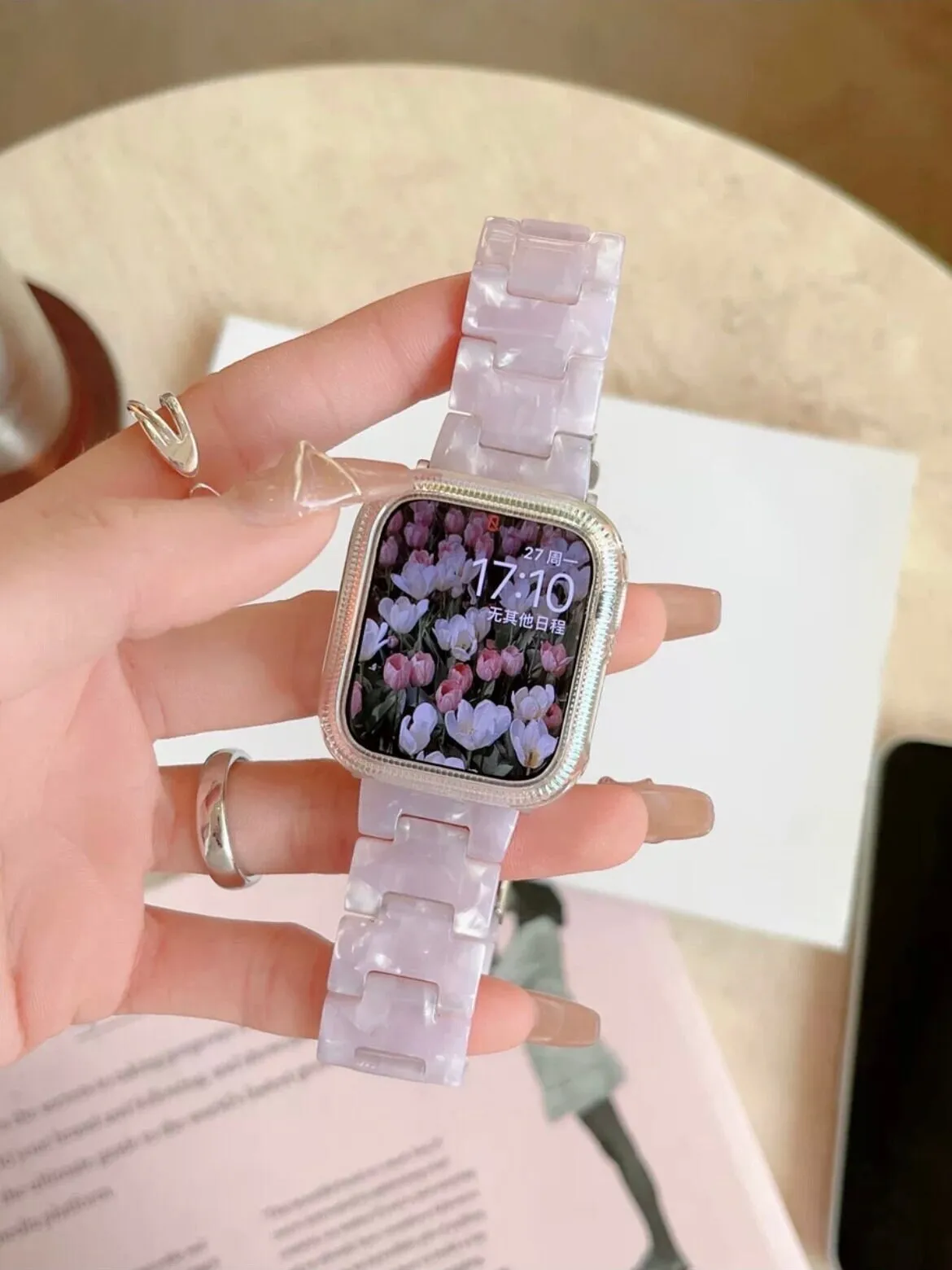 Cute Pearlescent Marble Bracelet iWatch Band Series 1 2 3 4 5 6 7 8 9 Ultra Generation 38mm 40mm 41mm 42mm 44mm 45mm 49mm Apple Watch Strap