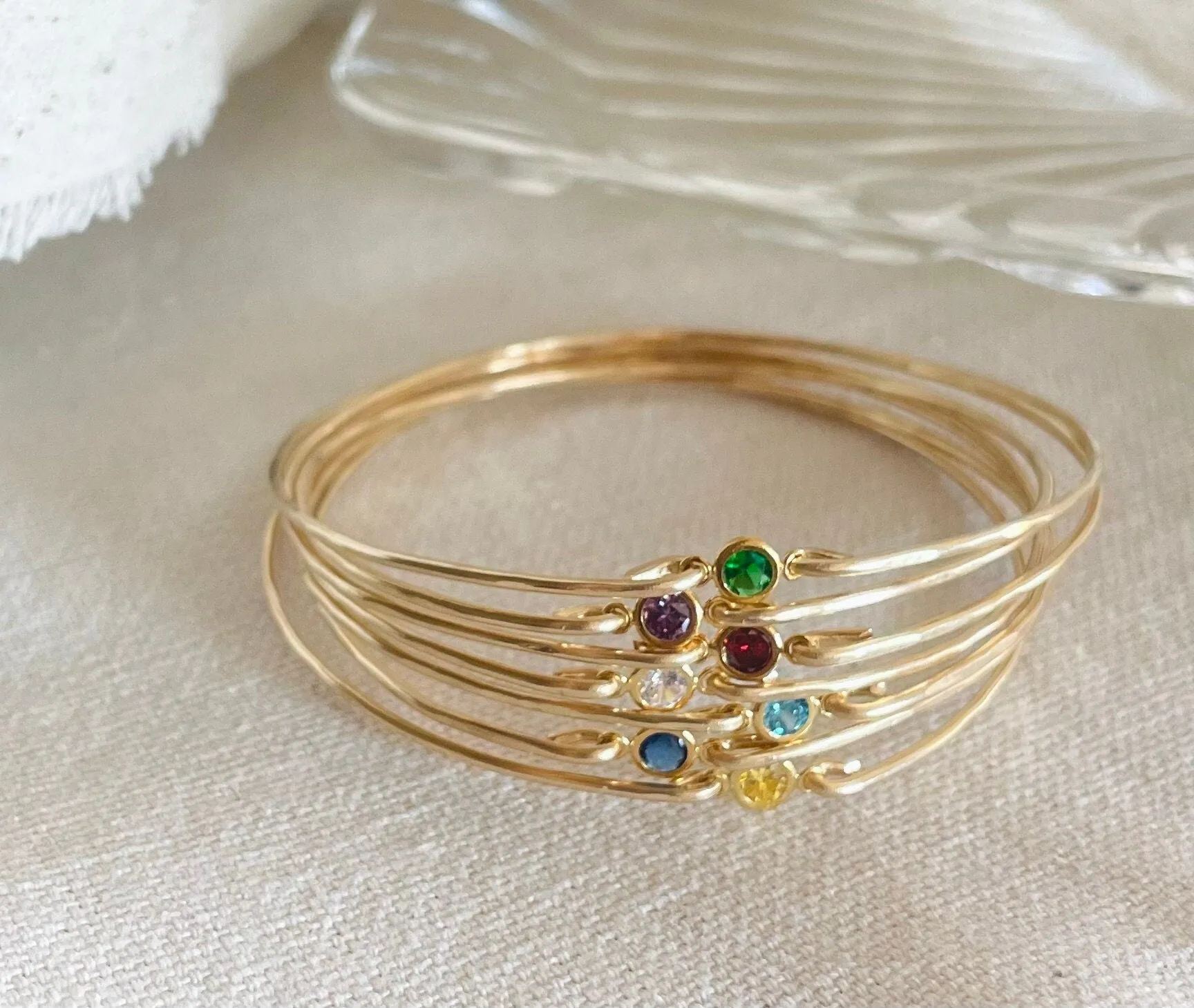 Dainty Birthstone Bangle with CZ Diamonds