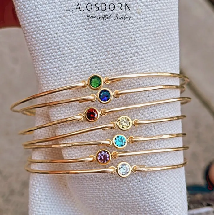 Dainty Birthstone Bangle with CZ Diamonds