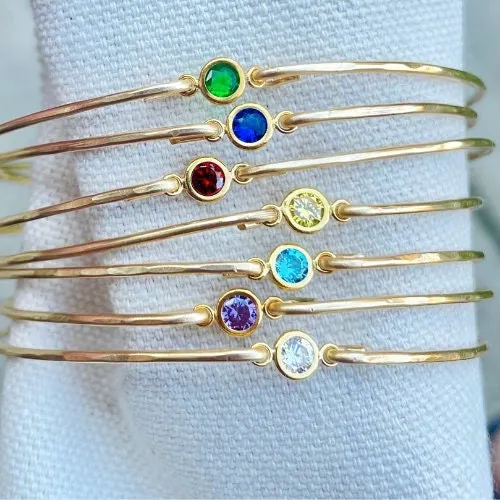 Dainty Birthstone Bangle with CZ Diamonds