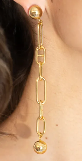 Double Golden Orb Link Earrings