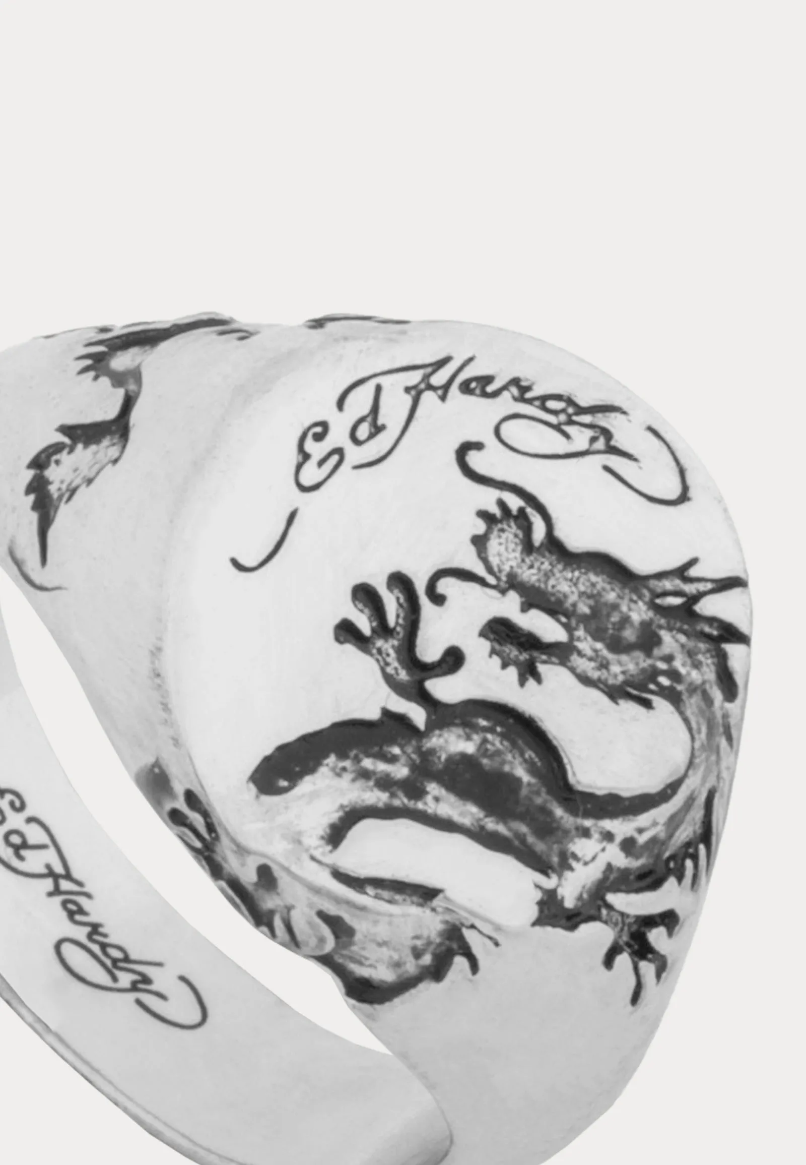 Dragon Engraved Oval Signet Ring - Silver