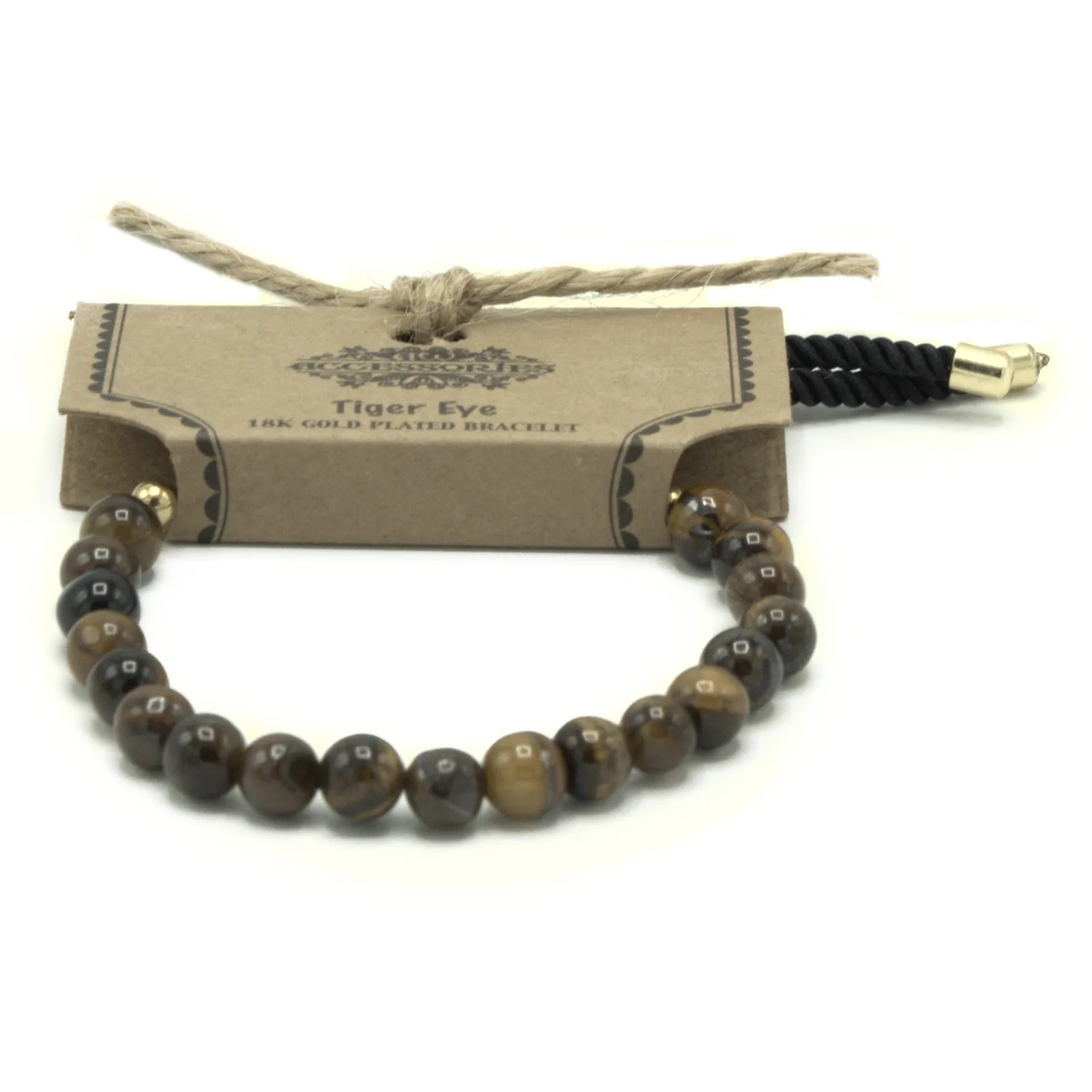 Elegant 18K Gold Plated Tiger Eye Gemstone Black String Bracelet - Adjustable & Fashionable