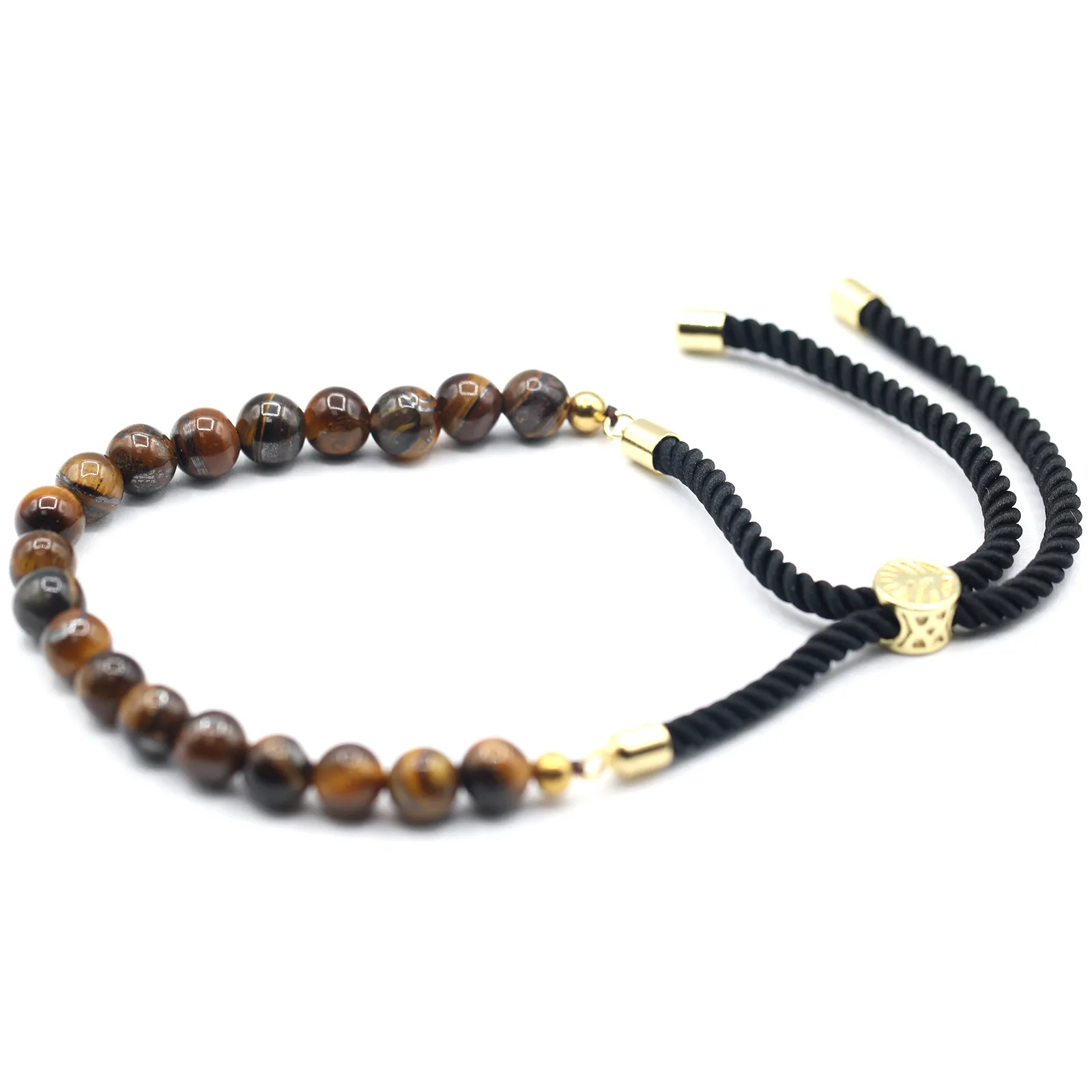 Elegant 18K Gold Plated Tiger Eye Gemstone Black String Bracelet - Adjustable & Fashionable