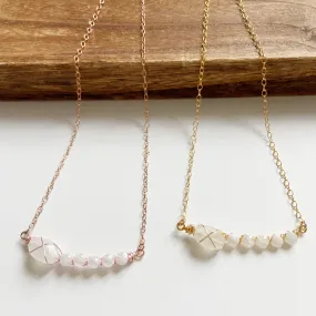 Embellished Crescent Moonstone Mid Length Necklace in Gold or Rose Gold (17.5 inches)