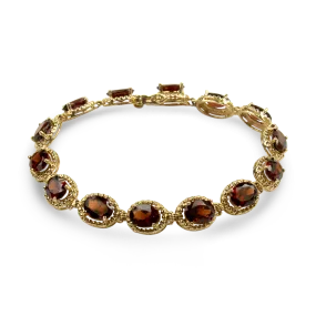 Estate 14k Yellow Gold Garnet Link Bracelet