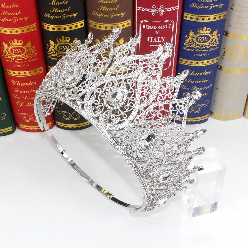 European Tall Cubic Zircon Crystal Round Tiaras Party Stage Show Hair Accessories