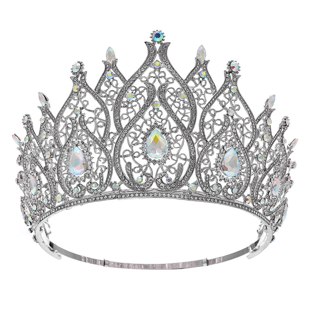 European Tall Cubic Zircon Crystal Round Tiaras Party Stage Show Hair Accessories