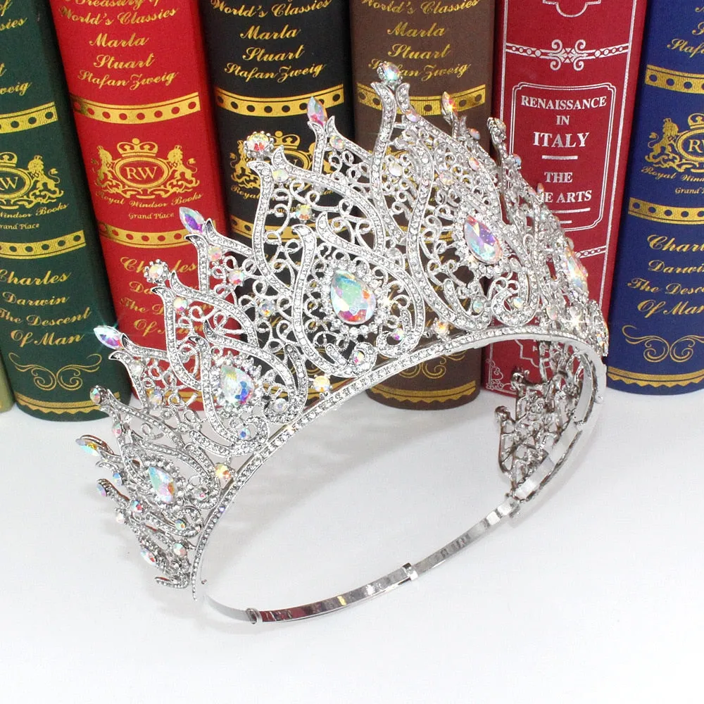 European Tall Cubic Zircon Crystal Round Tiaras Party Stage Show Hair Accessories