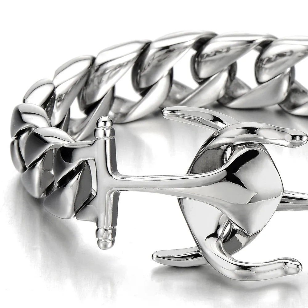 Exquisite Stainless Steel Mens Marine Anchor Curb Chain Bangle Bracelet Silver Color Polished