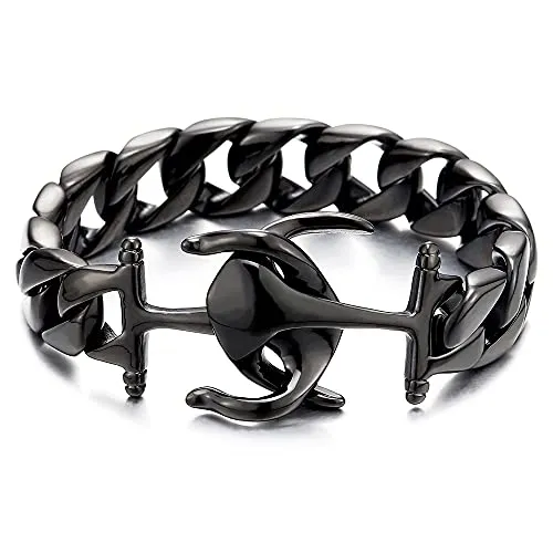 Exquisite Stainless Steel Mens Marine Anchor Curb Chain Bangle Bracelet Silver Color Polished