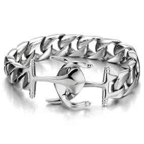 Exquisite Stainless Steel Mens Marine Anchor Curb Chain Bangle Bracelet Silver Color Polished