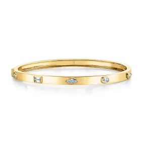 Fancy Shape Diamonds in 18k Yellow Gold Hinged Bangle