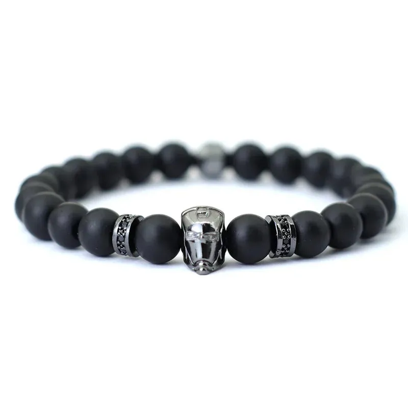 Fashion Mens Bracelet Beaded Wolf Lion Animal Braslet Pirate Skull Braclet Accessories Hombre Black Onyx Stone Braclet Pulseria