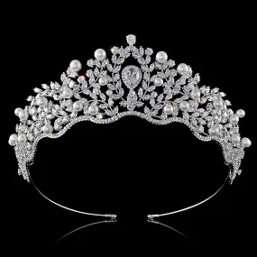 Fashion Tiara Bridal Hairband, Crowns For Women Wedding Hair Accessories Pearl CZ Crystal Headband Dubai Bridal Jewelry TS004