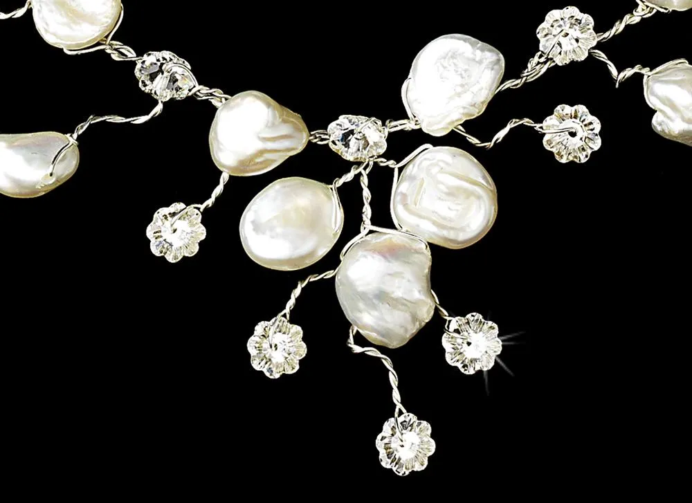 Freshwater pearl and floral crystal tiara & jewelry set