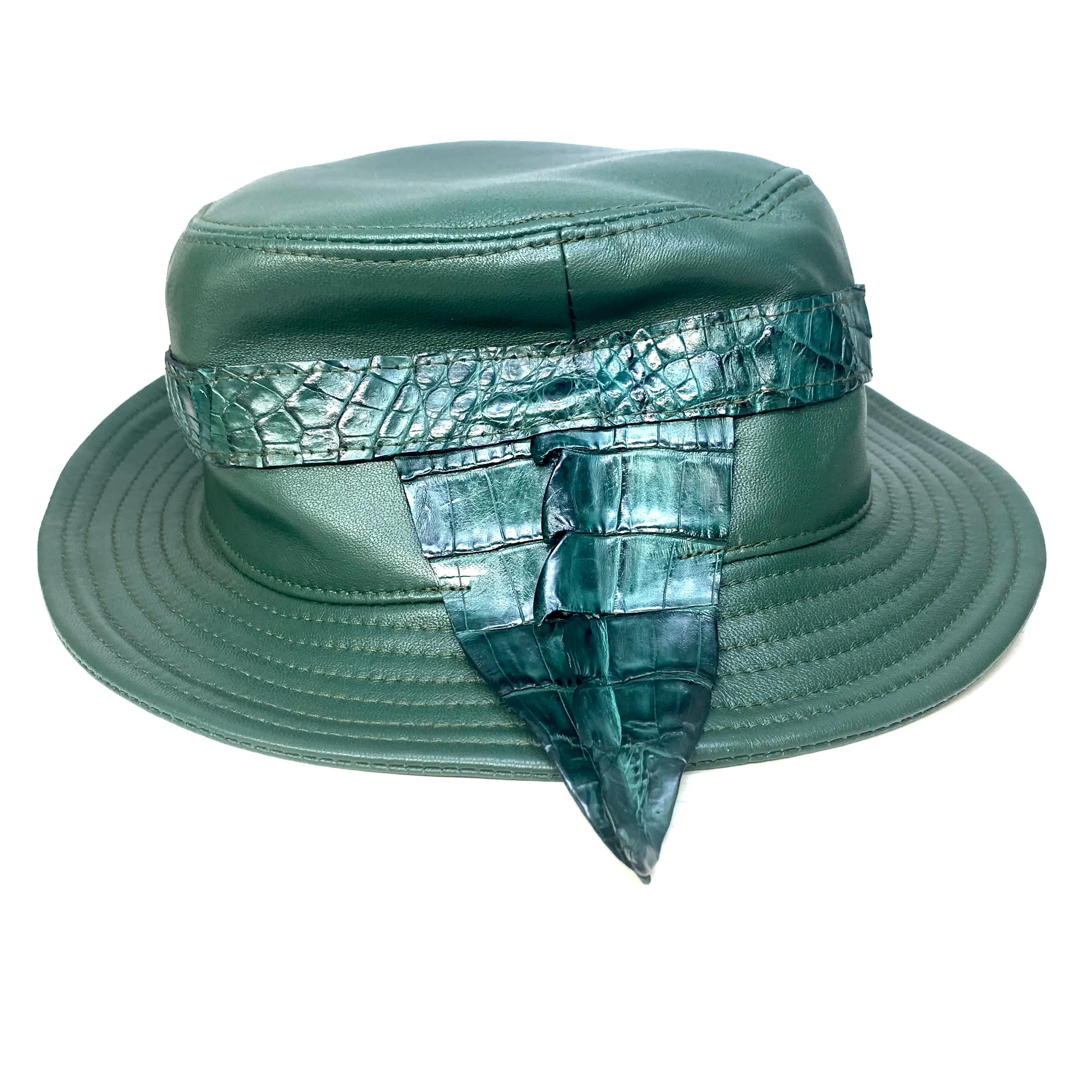 G-Gator Forest Green Lambskin/Crocodile Tail Bucket Hat