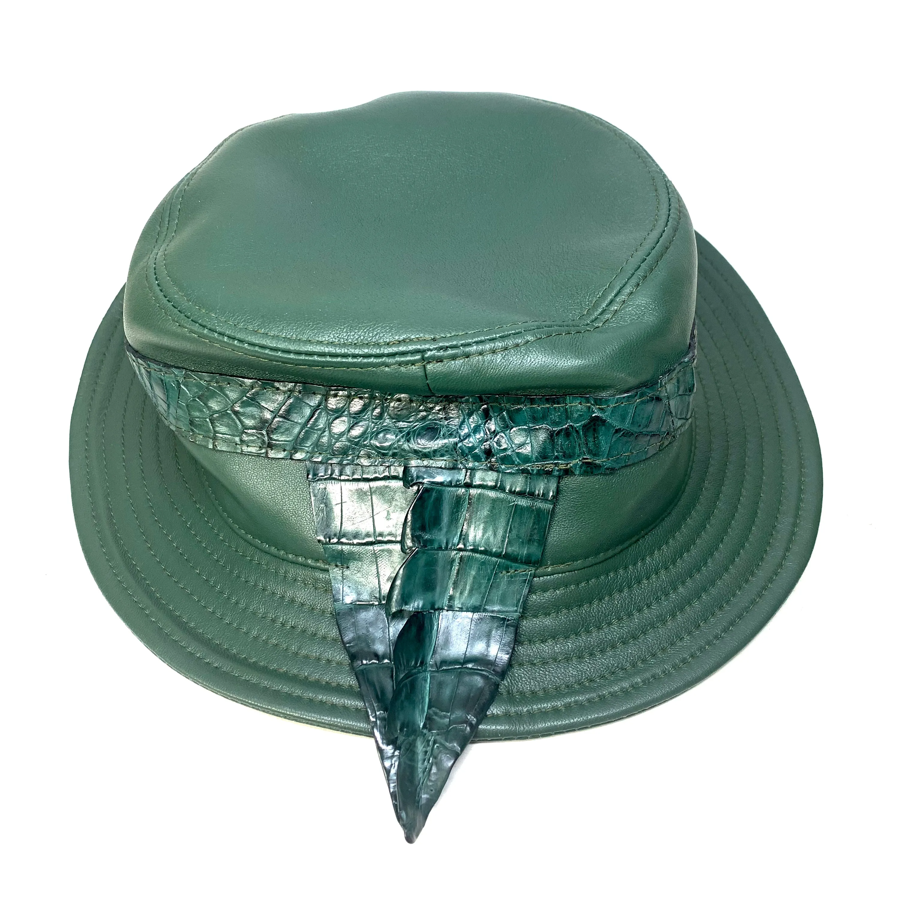 G-Gator Forest Green Lambskin/Crocodile Tail Bucket Hat