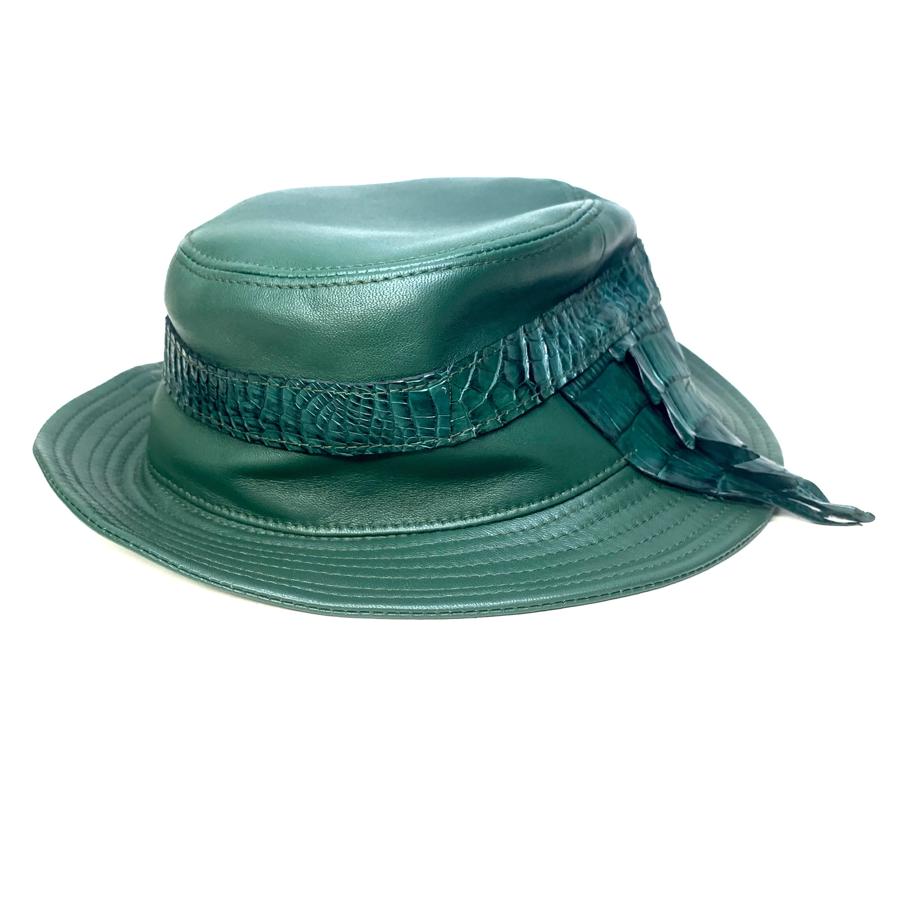 G-Gator Forest Green Lambskin/Crocodile Tail Bucket Hat