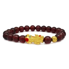 Garnet Bead Colorful Pixiu Bracelet (24K)