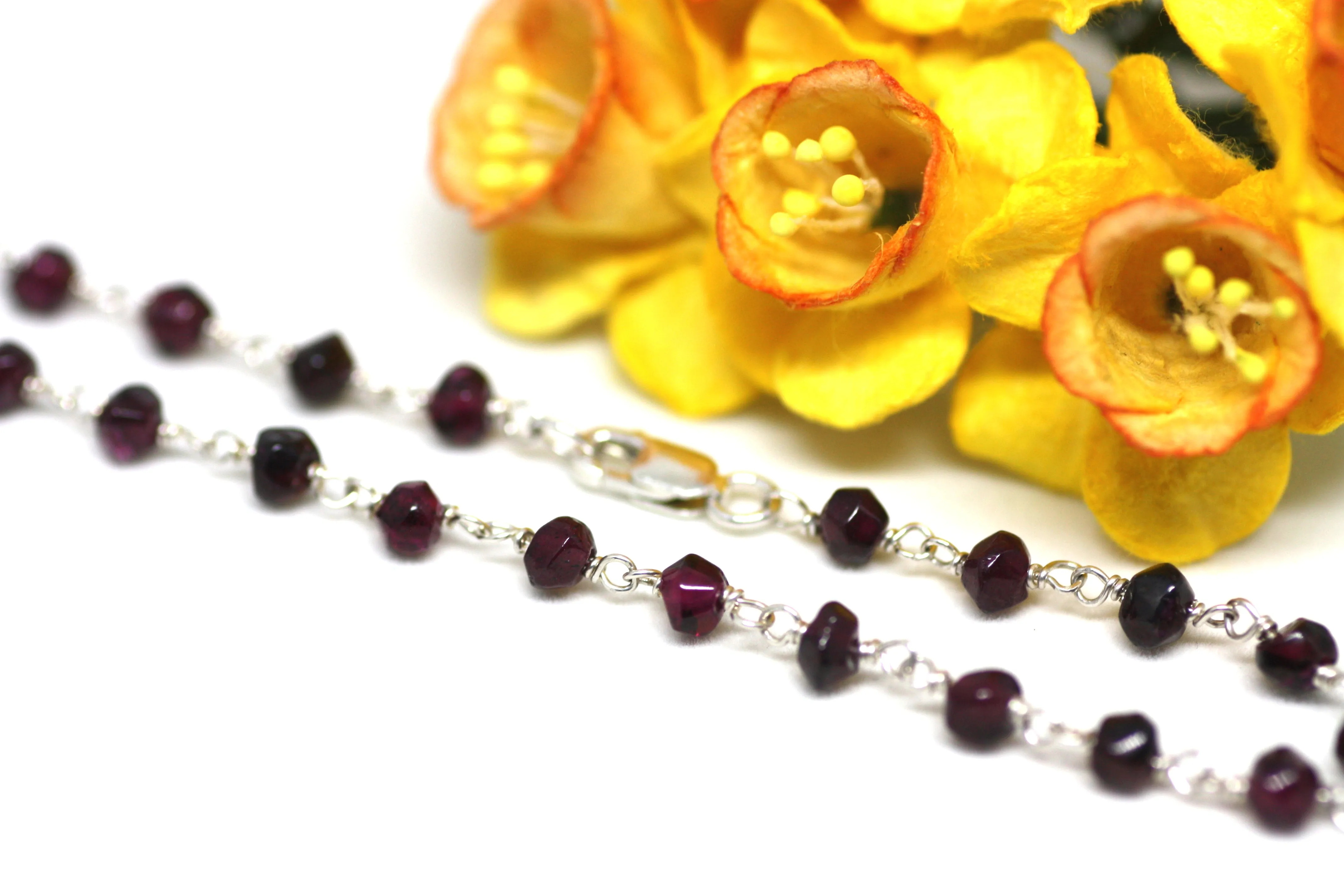 Garnet Rondelle Bracelet in Wire Wrapped Silver