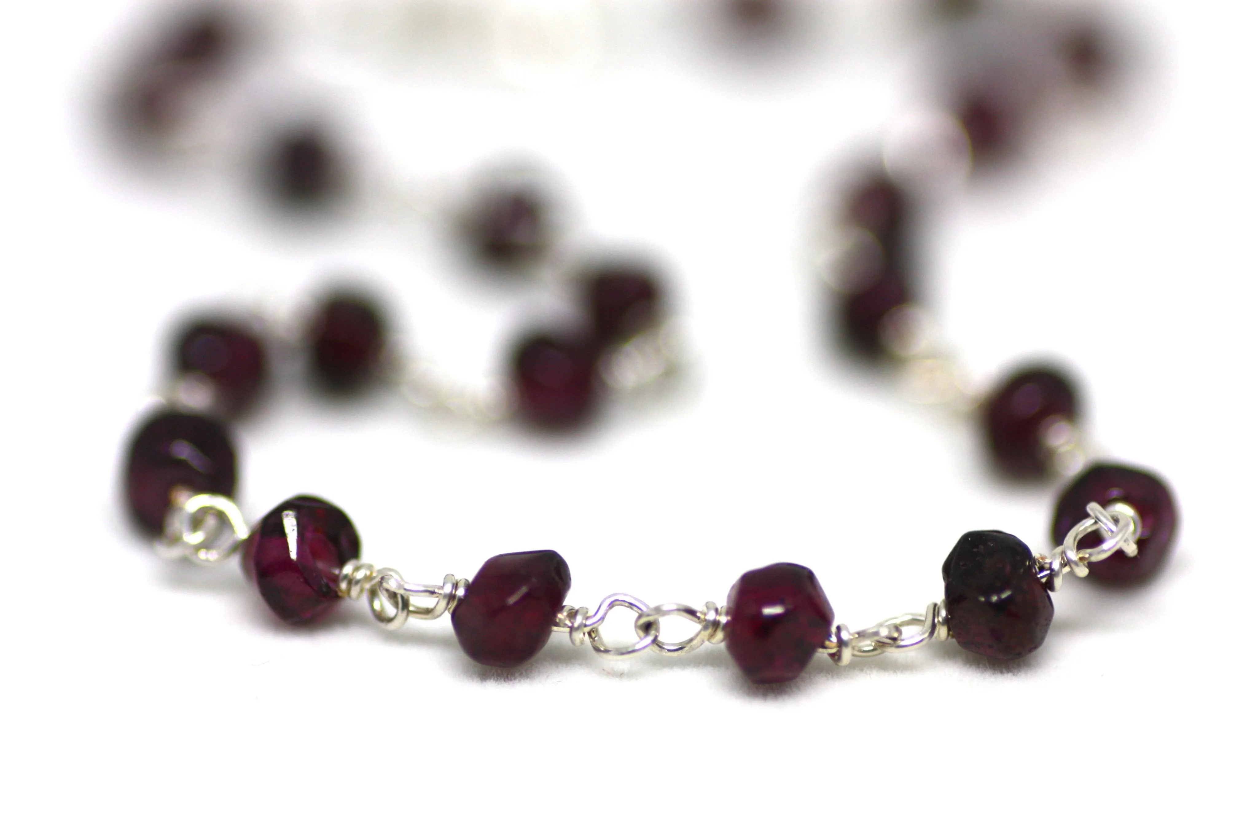 Garnet Rondelle Bracelet in Wire Wrapped Silver