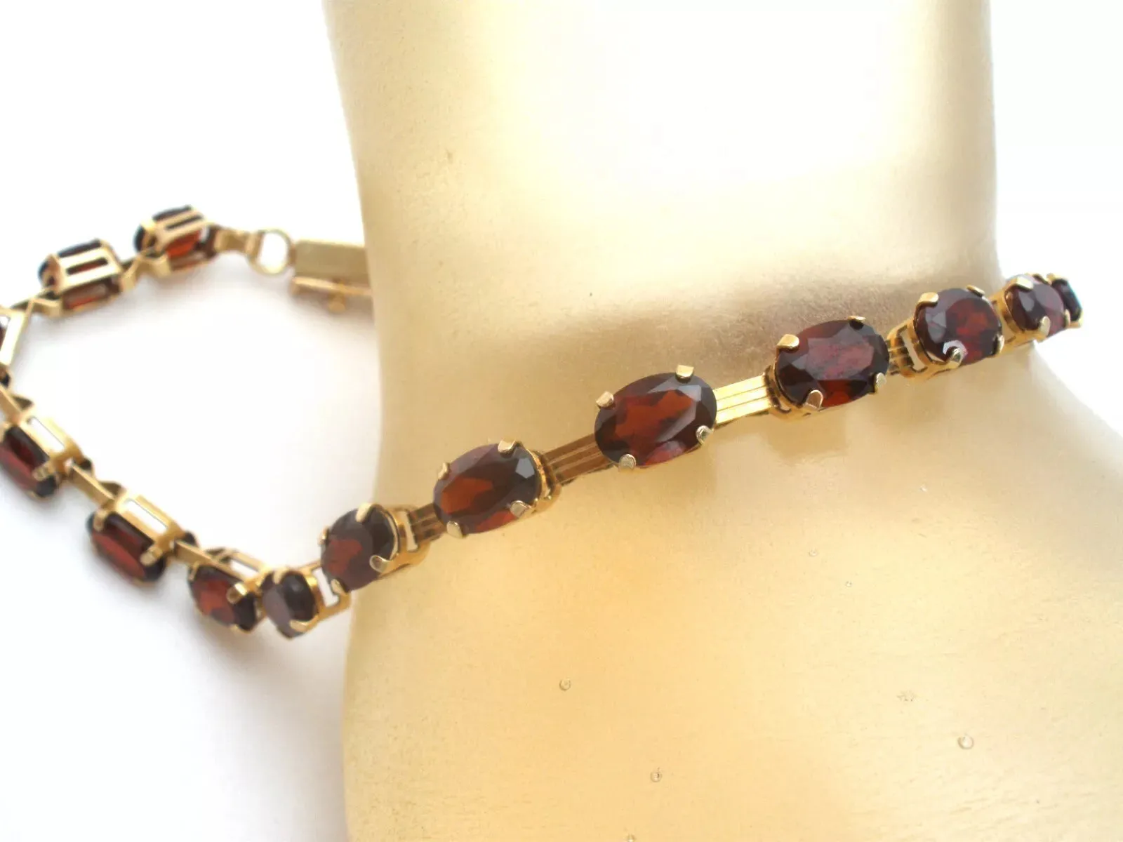 Garnet Tennis Bracelet 10K Yellow Gold Vintage