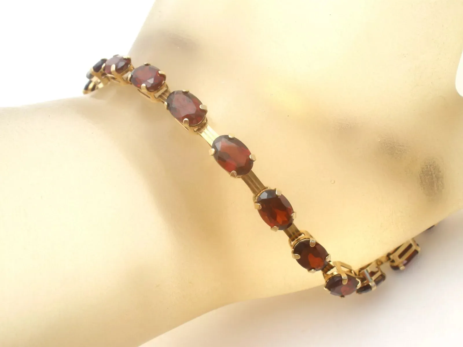 Garnet Tennis Bracelet 10K Yellow Gold Vintage