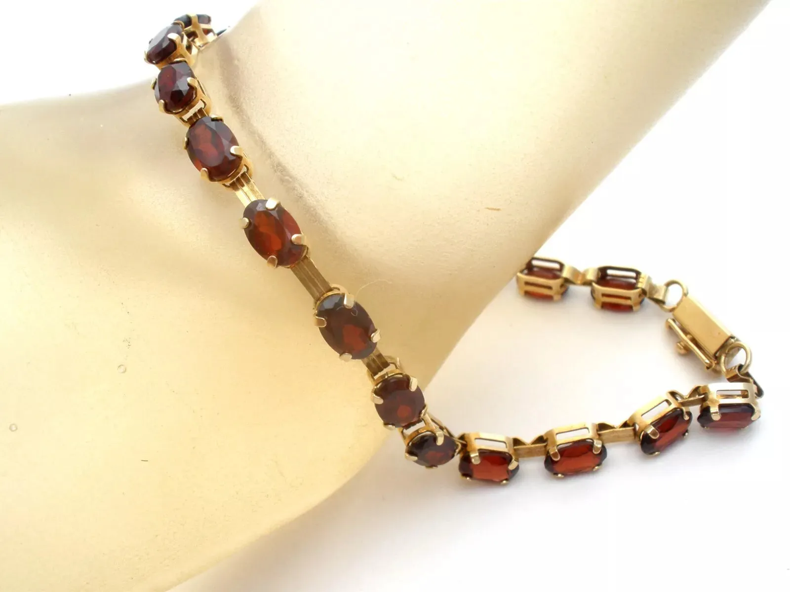 Garnet Tennis Bracelet 10K Yellow Gold Vintage