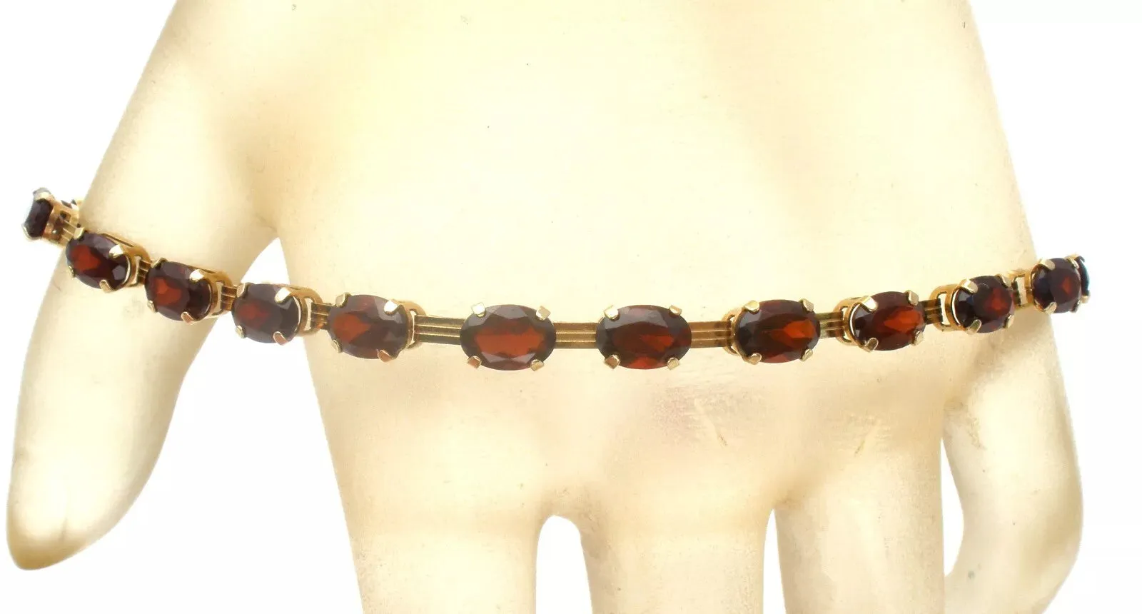 Garnet Tennis Bracelet 10K Yellow Gold Vintage