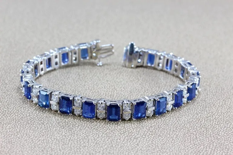 Gem Sapphire Diamond Gold Tennis Bracelet