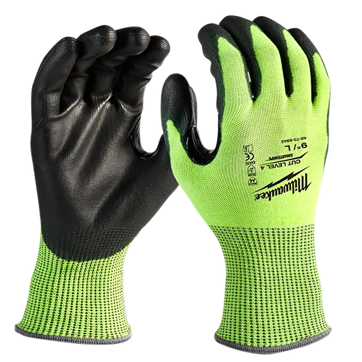 General Purpose Gloves - Milwaukee® High-Visibility Cut Level 4 Polyurethane Dipped Gloves, 48-73-894