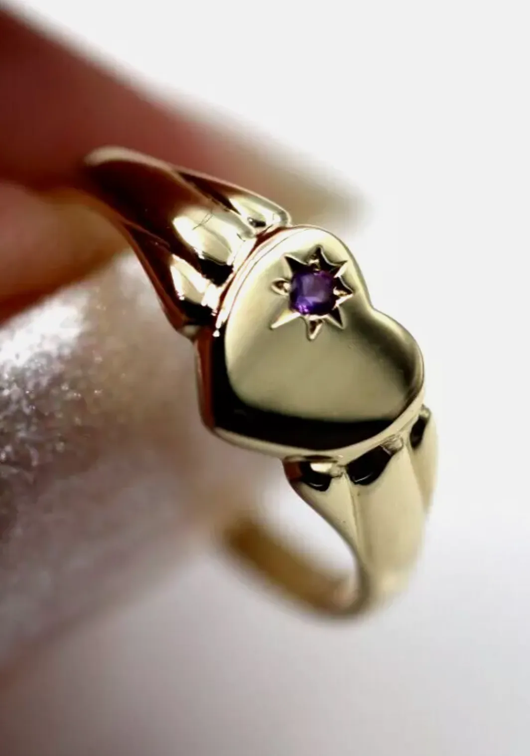 Genuine 9ct 9K Yellow, Rose or White Gold / 375, Amethyst (Birthstone Of February) Signet Ring