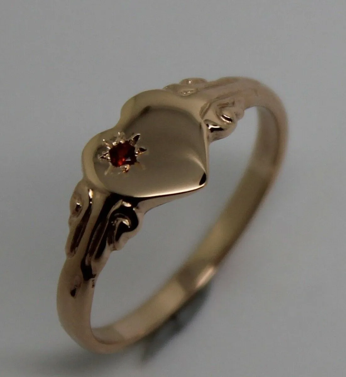 Genuine Solid 9ct Rose Gold Ruby Stone Heart Signet Ring -July Birthstone