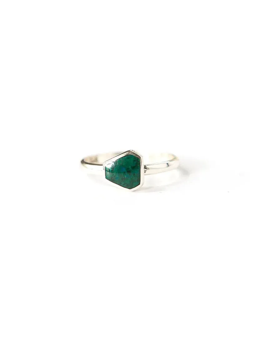 Geometric Stone Sterling Ring - Sea Green Chrysocolla